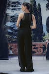 Shop_Pocket Stories_Navy Microsuit, Organza Sequins Halter Neck Blue Hand Embroidered Jumpsuit _at_Aza_Fashions