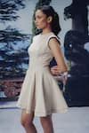 Pocket Stories_Cream Denim Round Neck Ecru Flair Petal-sleeves Dress _Online_at_Aza_Fashions