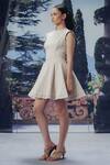 Buy_Pocket Stories_Cream Denim Round Neck Ecru Flair Petal-sleeves Dress _Online_at_Aza_Fashions