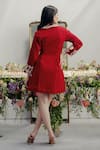 Shop_Pocket Stories_Maroon Microsuit Embroidery V-neck Crimson Box Pleat Blazer Dress _at_Aza_Fashions