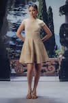 Buy_Pocket Stories_Beige Denim Crew Neck Sanddune Print Corset Flair Dress _at_Aza_Fashions