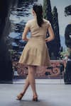 Shop_Pocket Stories_Beige Denim Crew Neck Sanddune Print Corset Flair Dress _at_Aza_Fashions