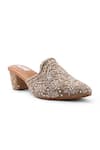 Buy_Doriaana_Gold Embroidery, Beads Dull Designer Mules _Online_at_Aza_Fashions