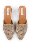 Shop_Doriaana_Gold Embroidery, Beads Dull Designer Mules _at_Aza_Fashions