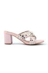 Doriaana_Pink Beads, Sequins Beaded Block Heel Sandals _Online_at_Aza_Fashions