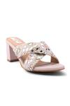 Buy_Doriaana_Pink Beads, Sequins Beaded Block Heel Sandals _Online_at_Aza_Fashions
