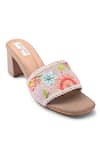 Buy_Doriaana_Beige Embroidery Floral Block Heel Sandals _at_Aza_Fashions