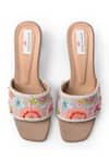 Shop_Doriaana_Beige Embroidery Floral Block Heel Sandals _at_Aza_Fashions
