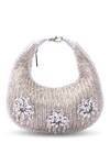 Shop_Doriaana_Silver Beads, Crystals Designer Suede Velvet Bag _at_Aza_Fashions