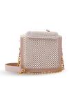 Shop_Doriaana_Beige Pearls Amara Suede Velvet Bag _at_Aza_Fashions