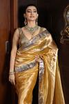 Buy_Pranay Baidya_Yellow Tissue Gota Patti, Tassels Saree With Border _Online_at_Aza_Fashions