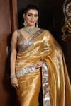 Shop_Pranay Baidya_Yellow Tissue Gota Patti, Tassels Saree With Border _Online_at_Aza_Fashions