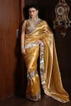 Shop_Pranay Baidya_Yellow Tissue Gota Patti, Tassels Saree With Border _at_Aza_Fashions