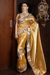 Buy_Pranay Baidya_Yellow Tissue Gota Patti, Tassels Saree With Border _at_Aza_Fashions