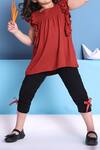 Buy_Petite Pomme_Rust Viscose Bows Top And Black Leggings Set _Online_at_Aza_Fashions