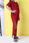 Petite Pomme_Red Cotton Designer Top And Joggers Set _Online_at_Aza_Fashions
