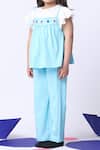 Petite Pomme_Sky Blue Cotton Embroidery Peplum Top And Pant Set _at_Aza_Fashions