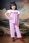 Buy_Petite Pomme_Off White Cotton Embroidery Violet Peplum Top And Pant Set _at_Aza_Fashions