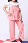 Samyukta Singhania_Pink Cotton Embroidery Salmon Peplum Top And Pant Set _Online_at_Aza_Fashions