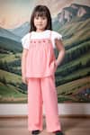 Buy_Samyukta Singhania_Pink Cotton Embroidery Salmon Peplum Top And Pant Set _at_Aza_Fashions