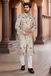 Buy_Arihant Rai Sinha_Cream Silk, Polyester, Viscose Embroidery, Multi Color Thread Work Sherwani Set _at_Aza_Fashions