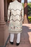Shop_Arihant Rai Sinha_Cream Silk, Polyester, Viscose Embroidery, Multi Color Sherwani And White Pant Set _at_Aza_Fashions