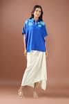 Buy_Namrata Joshipura_Blue Embroidery Collared German Back Tie Top _at_Aza_Fashions