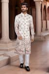 Buy_Arihant Rai Sinha_Cream Silk, Polyester, Viscose Embroidery, Sequins Multi Color Sherwani Set _at_Aza_Fashions