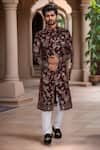Buy_Arihant Rai Sinha_Maroon Velvet, Polyester, Viscose Embroidery, Sequins Sherwani And White Pant Set _at_Aza_Fashions