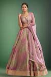 Buy_Shyam Narayan Prasad_Pink Tissue Zari, Embroidery Round Neck Dusty And Green Lehenga Set _at_Aza_Fashions
