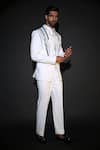 Buy_Courtyard By Abhi_White Lycra Embroidery Japanese Tuxedo Set _at_Aza_Fashions