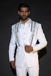 Shop_Courtyard By Abhi_White Lycra Embroidery Japanese Tuxedo Set _at_Aza_Fashions