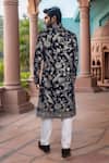 Shop_Arihant Rai Sinha_Blue Velvet, Polyester, Viscose Embroidery, Sequins Sherwani With White Pant _at_Aza_Fashions