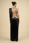 Shop_Anamika Khanna_Black Tassels, Zari V-neck Zardosi Waistcoat Dress Set _at_Aza_Fashions