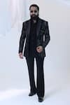 Buy_Courtyard By Abhi_Black Lycra Embroidery Japanese Tuxedo Set _at_Aza_Fashions