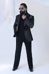 Shop_Courtyard By Abhi_Black Lycra Embroidery Japanese Tuxedo Set _at_Aza_Fashions