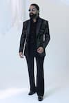 Courtyard By Abhi_Black Lycra Embroidery Japanese Tuxedo Set _Online_at_Aza_Fashions