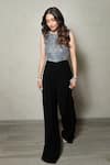 Shop_Pocket Stories_Black Microsuit Embroidery Crew Neck Ice-inspired Jumpsuit _at_Aza_Fashions