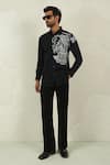Shop_Courtyard By Abhi_Black Lycra Handpainted Shirt And Trouser _at_Aza_Fashions