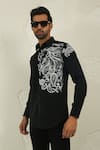 Courtyard By Abhi_Black Lycra Handpainted Shirt And Trouser _at_Aza_Fashions