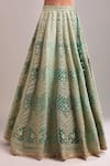 Buy_Shyam Narayan Prasad_Teal Silk, Organza Embroidery V-neck Gold Dori Lehenga Set 