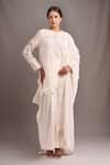 Buy_Anamika Khanna_Ivory Embroidery Round Neck Kurta Set With Draped Skirt _at_Aza_Fashions