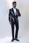 Buy_Courtyard By Abhi_Blue Lycra Embroidery Japanese Tuxedo Set _at_Aza_Fashions