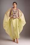 Buy_Anamika Khanna_Green Sequins, Beads Embroidered Blouse And Draped Skirt Set_at_Aza_Fashions