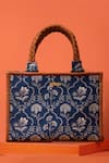 Buy_Amyra_Blue Embroidery Jharokha Handbag _at_Aza_Fashions
