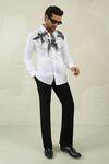 Shop_Courtyard By Abhi_White Lycra Black Handpainted Shirt And Trouser _at_Aza_Fashions