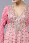 Gopi Vaid_Pink Cotton, Silk, Lycra, Net Sequins, Embroidery V-neck Designer Anarkali Set _Online_at_Aza_Fashions
