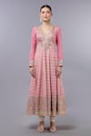 Buy_Gopi Vaid_Pink Cotton, Silk, Lycra, Net Sequins, Embroidery V-neck Designer Anarkali Set _Online_at_Aza_Fashions