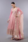 Buy_Gopi Vaid_Pink Cotton, Silk, Lycra, Net Sequins, Embroidery V-neck Designer Anarkali Set _at_Aza_Fashions