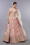 Buy_Gopi Vaid_Ivory Cotton, Silk, Net Sequins, Embroidery V-neck Floral Lehenga Set _at_Aza_Fashions